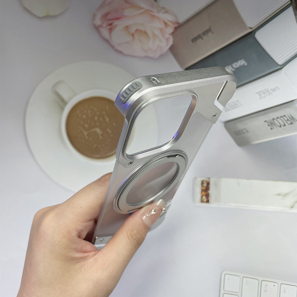 Magnetic Aluminum Alloy Frame Shockproof Phone Case with Ring Holder - iPhone 15