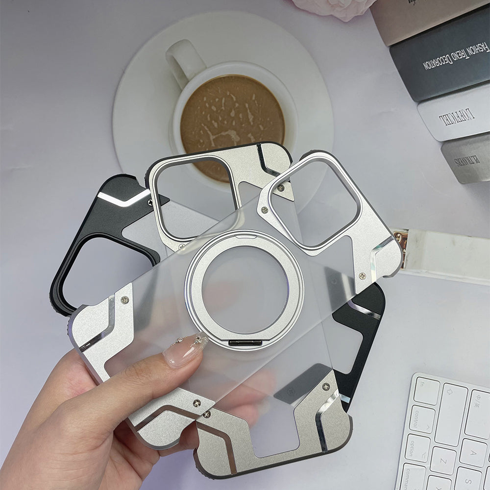 Magnetic Aluminum Alloy Frame Shockproof Phone Case with Ring Holder - iPhone 15