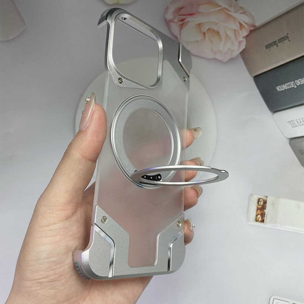 Magnetic Aluminum Alloy Frame Shockproof Phone Case with Ring Holder - iPhone 15