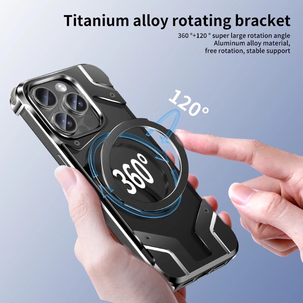 Magnetic Aluminum Alloy Frame Shockproof Phone Case with Ring Holder - iPhone 15
