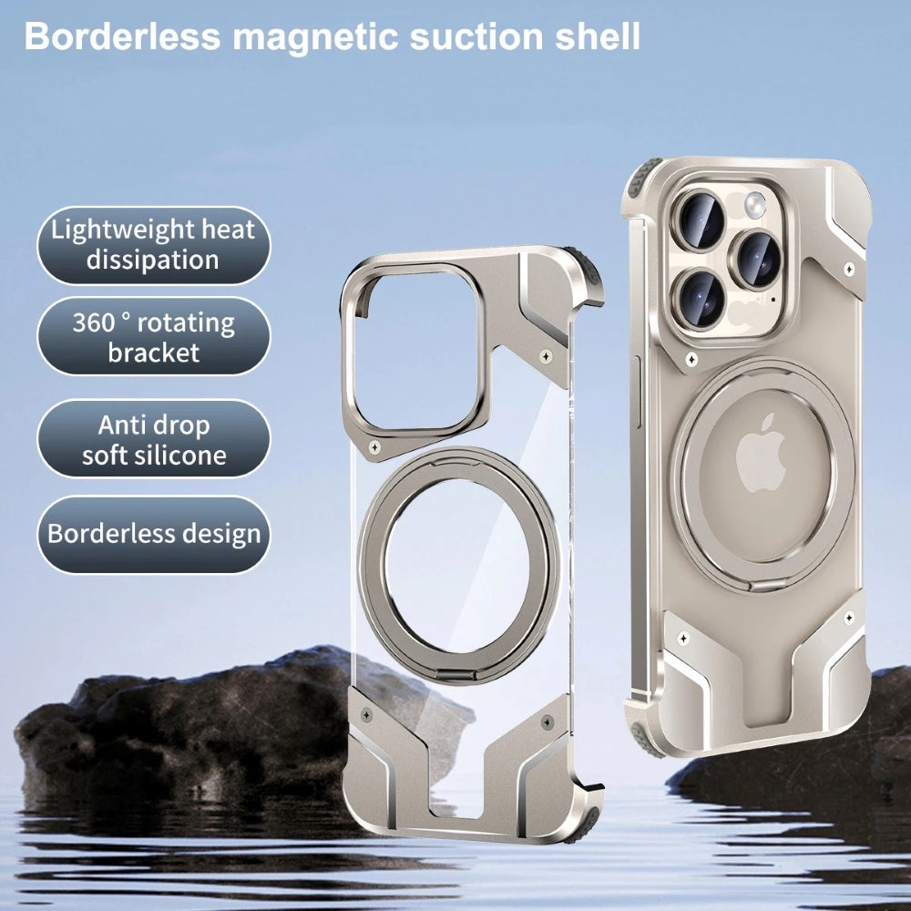 Magnetic Aluminum Alloy Frame Shockproof Phone Case with Ring Holder - iPhone 15