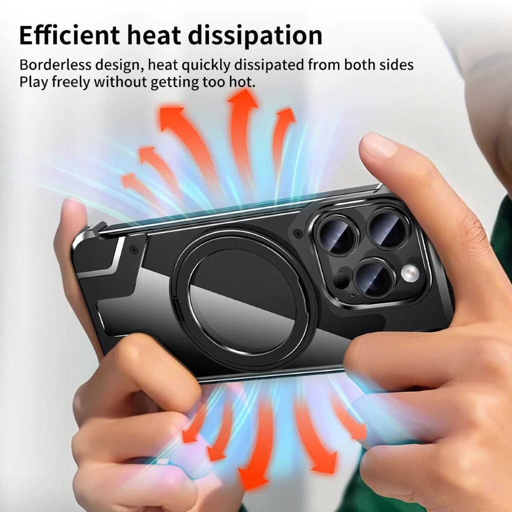 Magnetic Aluminum Alloy Frame Shockproof Phone Case with Ring Holder - iPhone 15