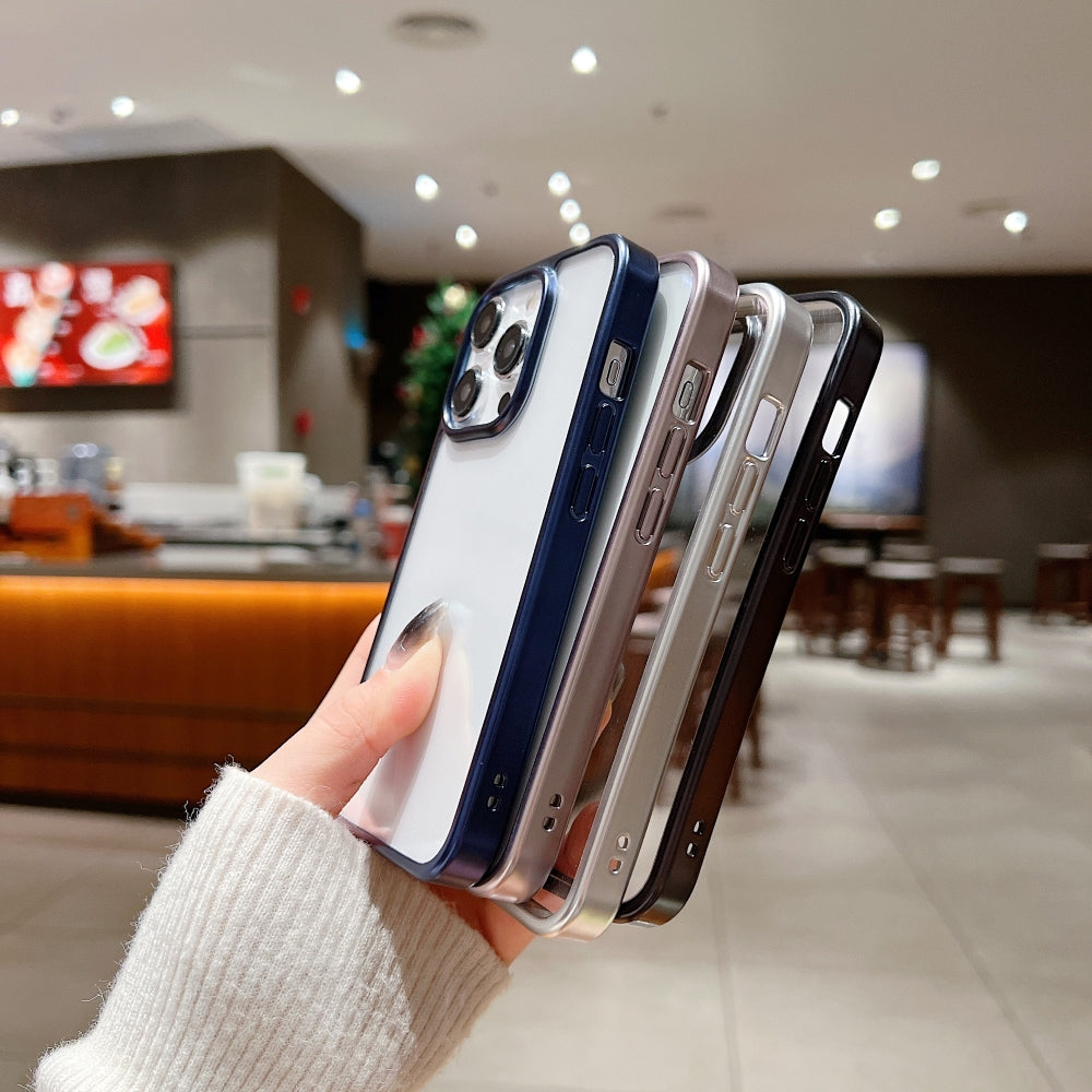 Luxury Electroplated Matte Frame Transparent Case - iPhone 15 Pro