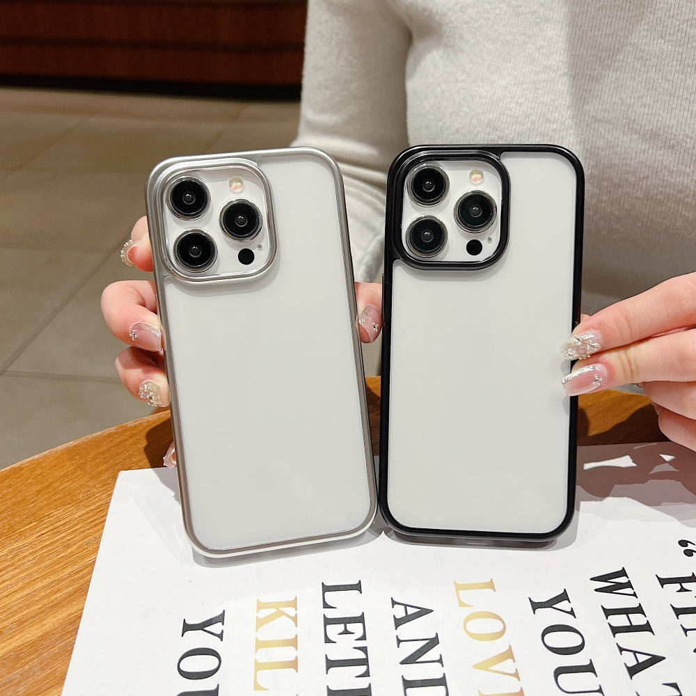 Luxury Electroplated Matte Frame Transparent Case - iPhone 15 Pro