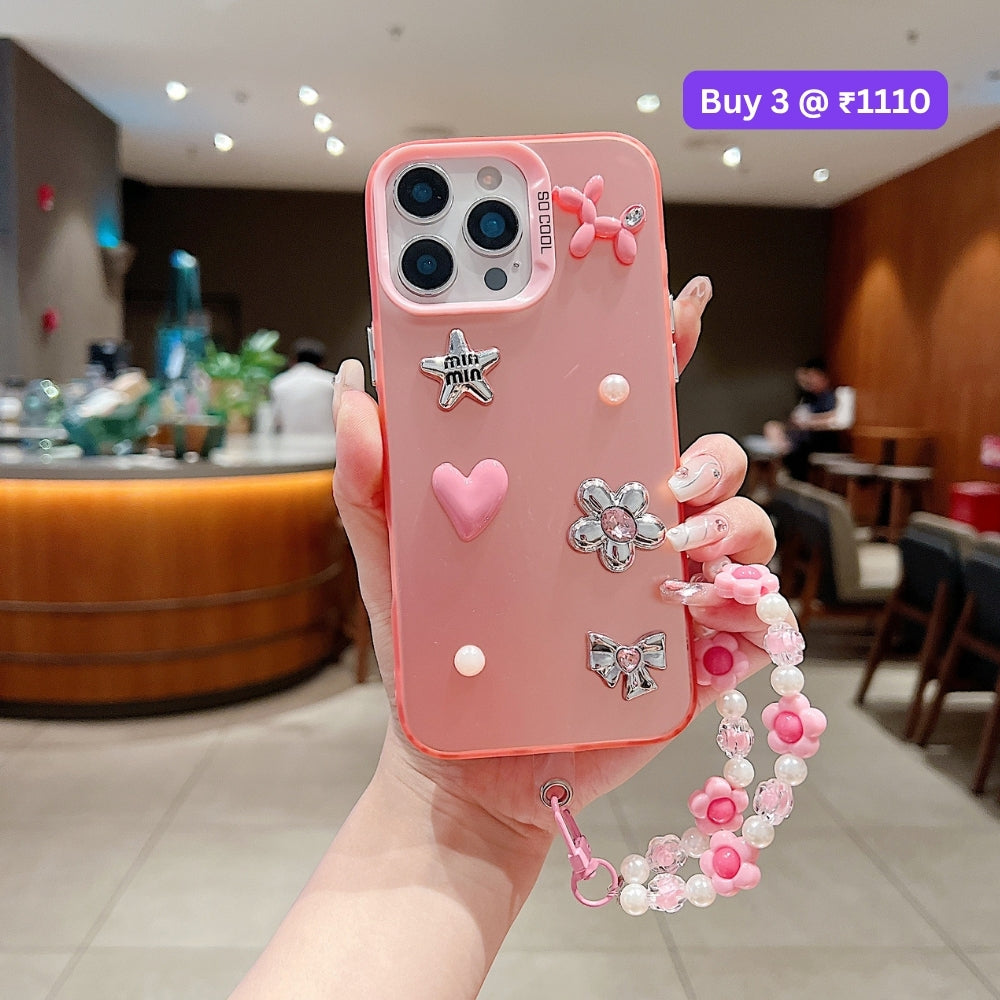Matte Finish 3D Charm PC (Hard) Phone Case | Mobile Cover with Bracelet - iPhone 16E