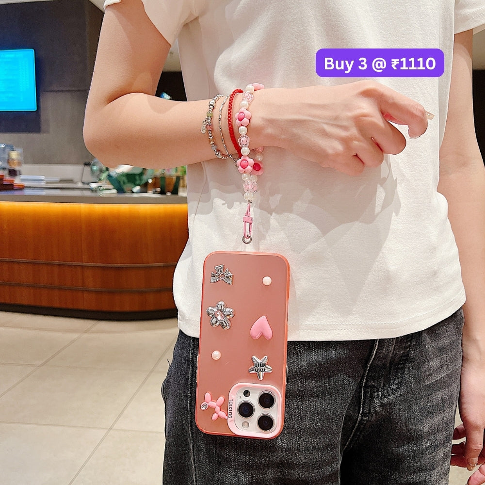 Matte Finish 3D Charm PC (Hard) Phone Case | Mobile Cover with Bracelet - iPhone 16E
