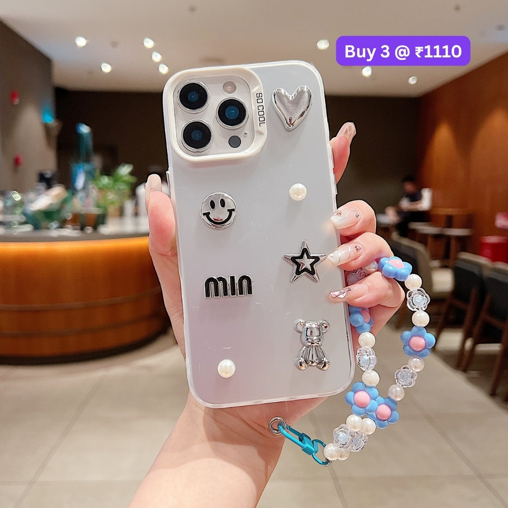 Matte Finish 3D Charm PC (Hard) Phone Case | Mobile Cover with Bracelet - Vivo V29E