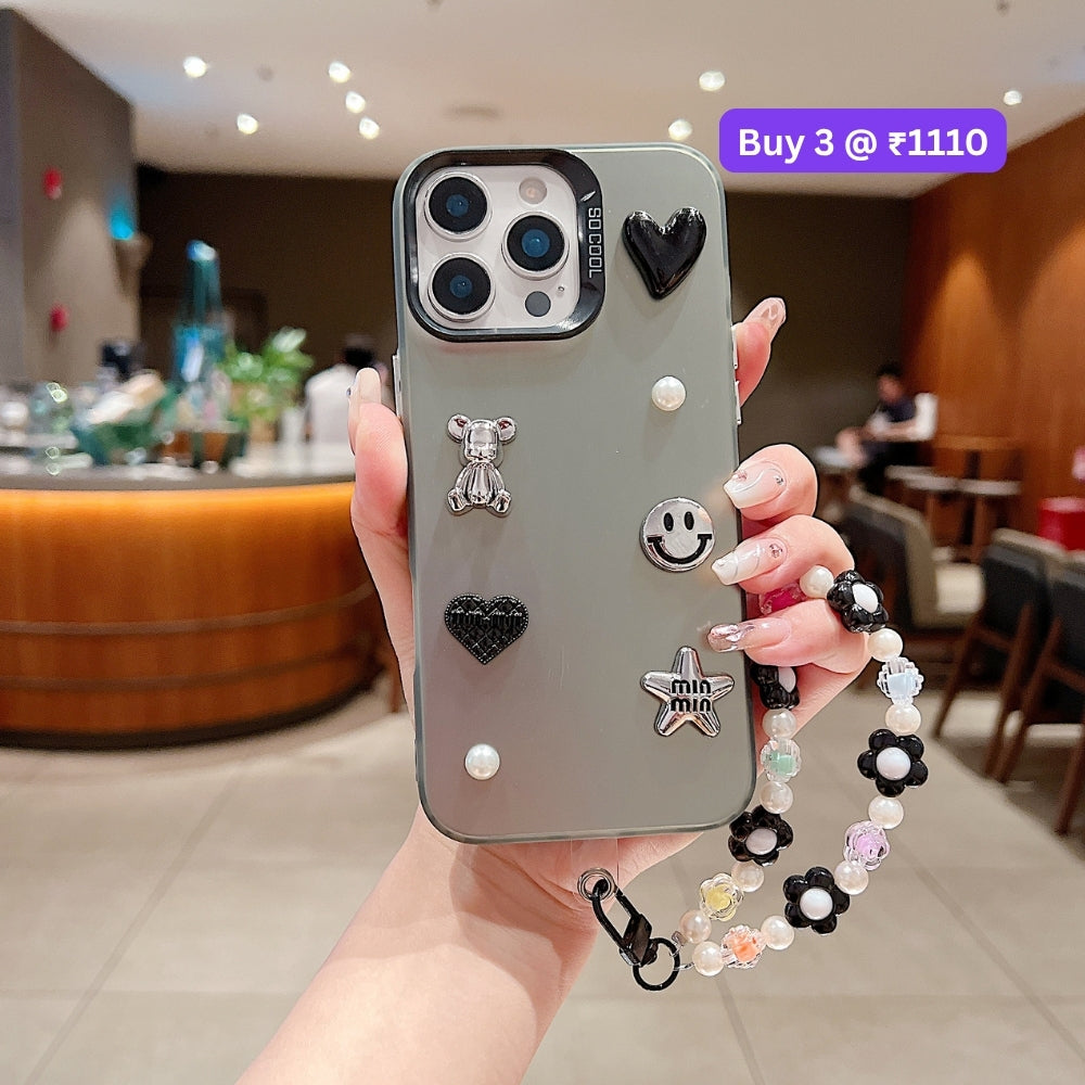 Matte Finish 3D Charm PC (Hard) Phone Case | Mobile Cover with Bracelet - Vivo Y20