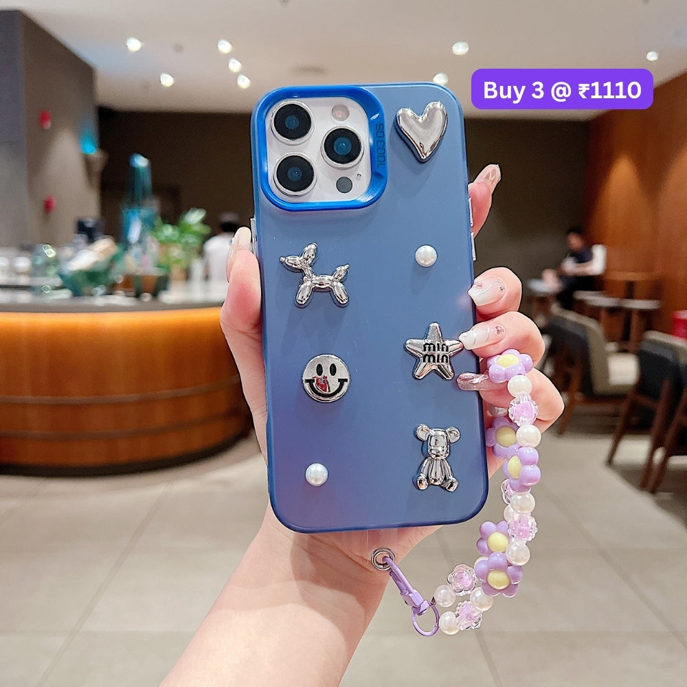 Matte Finish 3D Charm PC (Hard) Phone Case | Mobile Cover with Bracelet - iPhone 16