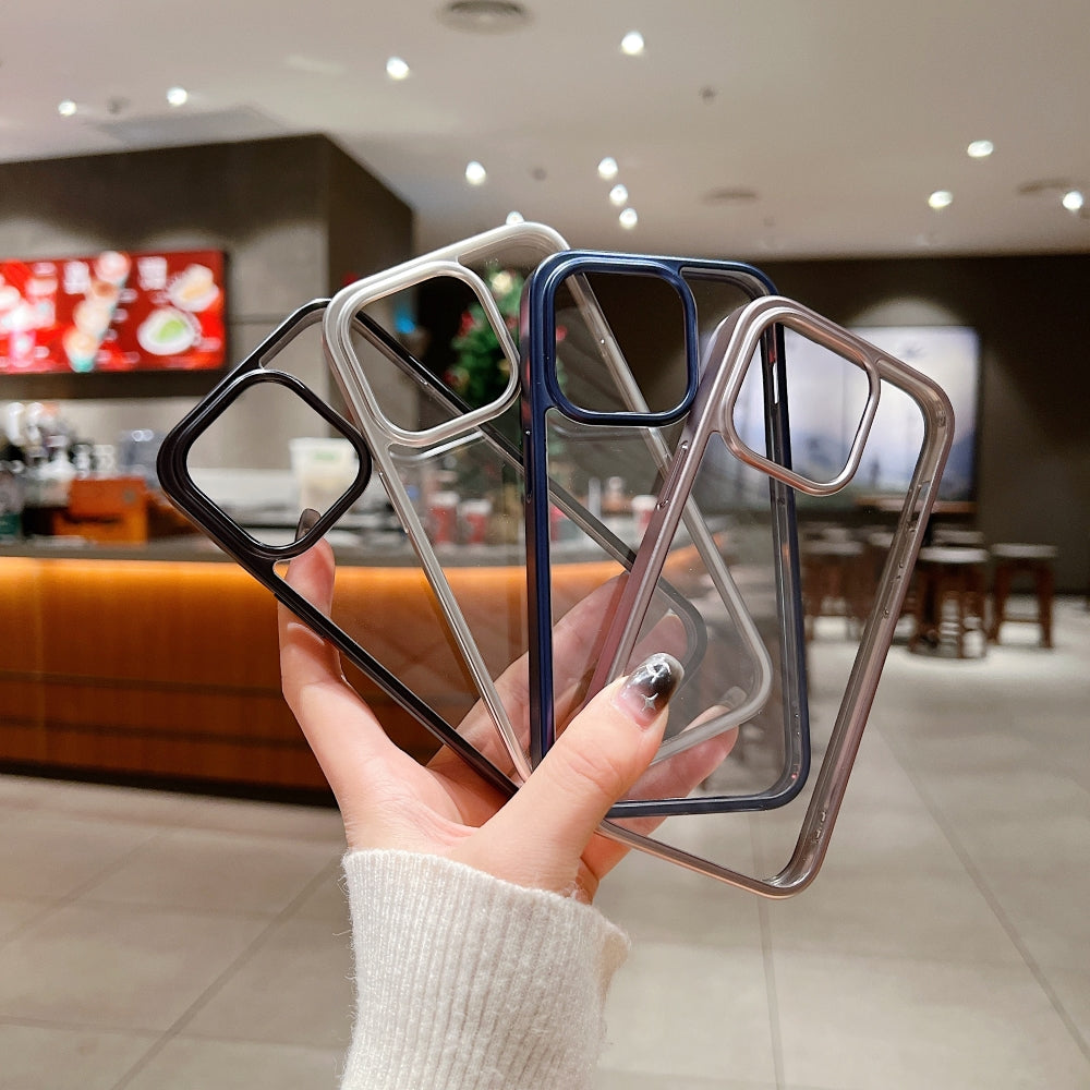 Luxury Electroplated Matte Frame Transparent Case - iPhone 15 Pro Max