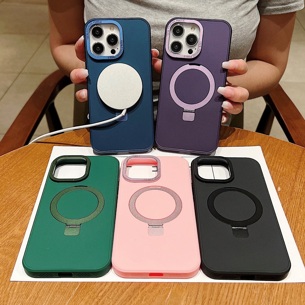 Matte Magsafe with Metal Camera Frame Stand Phone Case - iPhone 15 Pro Max