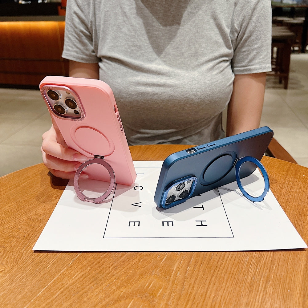 Matte Magsafe with Metal Camera Frame Stand Phone Case - iPhone 15 Pro Max