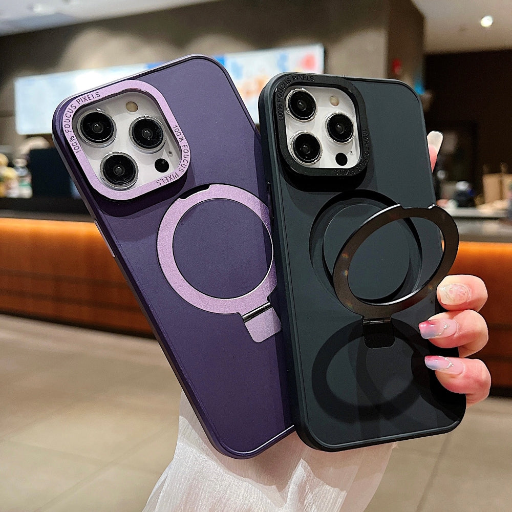 Matte Magsafe with Metal Camera Frame Stand Phone Case - iPhone 15 Pro Max