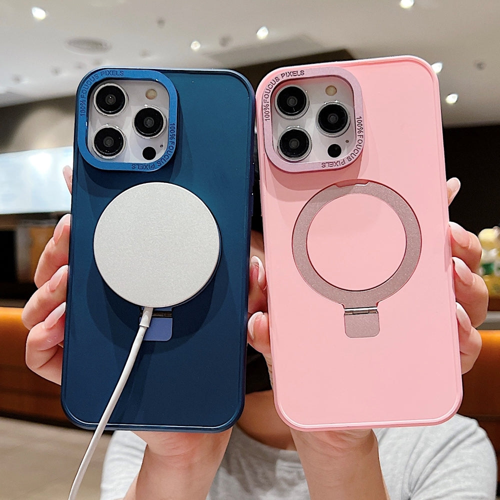 Matte Magsafe with Metal Camera Frame Stand Phone Case - iPhone 14 Pro