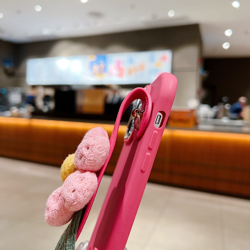 Silicone Metal Ring Flower Wrist Strap Holder Phone Case - iPhone 15 Pro