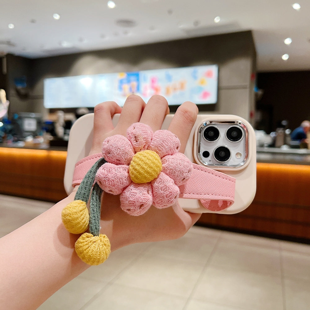 Silicone Metal Ring Flower Wrist Strap Holder Phone Case - iPhone 15 Pro