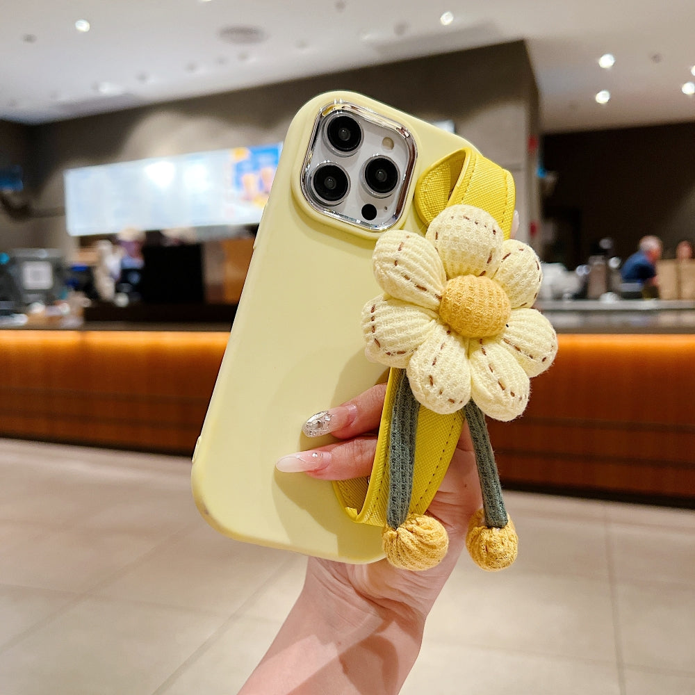 Silicone Metal Ring Flower Wrist Strap Holder Phone Case - iPhone 14 Pro