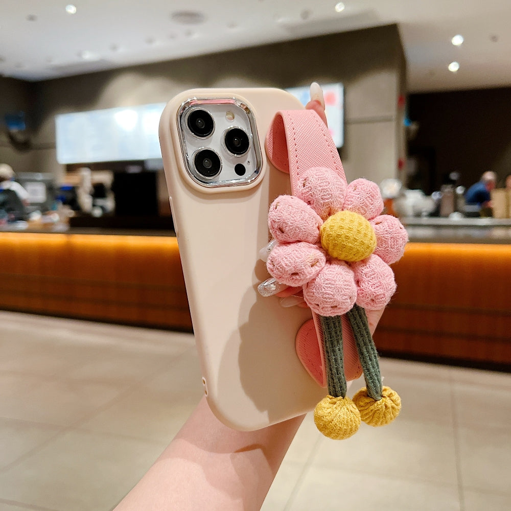 Silicone Metal Ring Flower Wrist Strap Holder Phone Case - iPhone 15 Pro