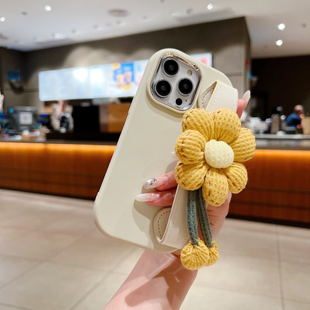 Silicone Metal Ring Flower Wrist Strap Holder Phone Case - iPhone 14 Pro