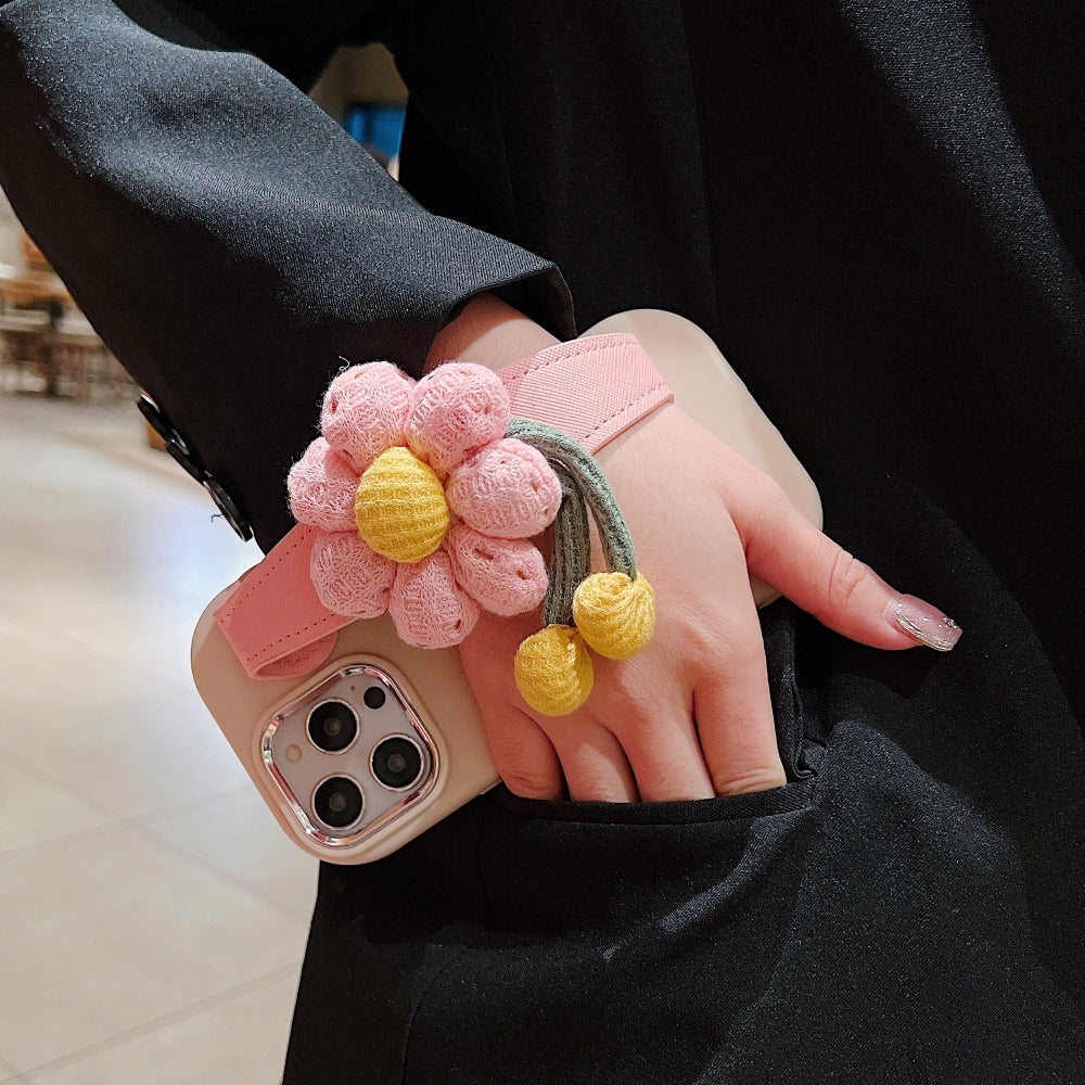 Silicone Metal Ring Flower Wrist Strap Holder Phone Case - iPhone 15 Pro