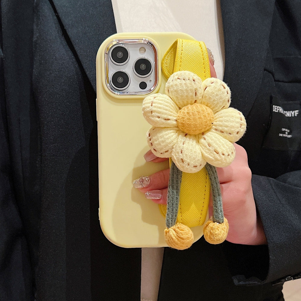 Silicone Metal Ring Flower Wrist Strap Holder Phone Case - iPhone 14 Pro