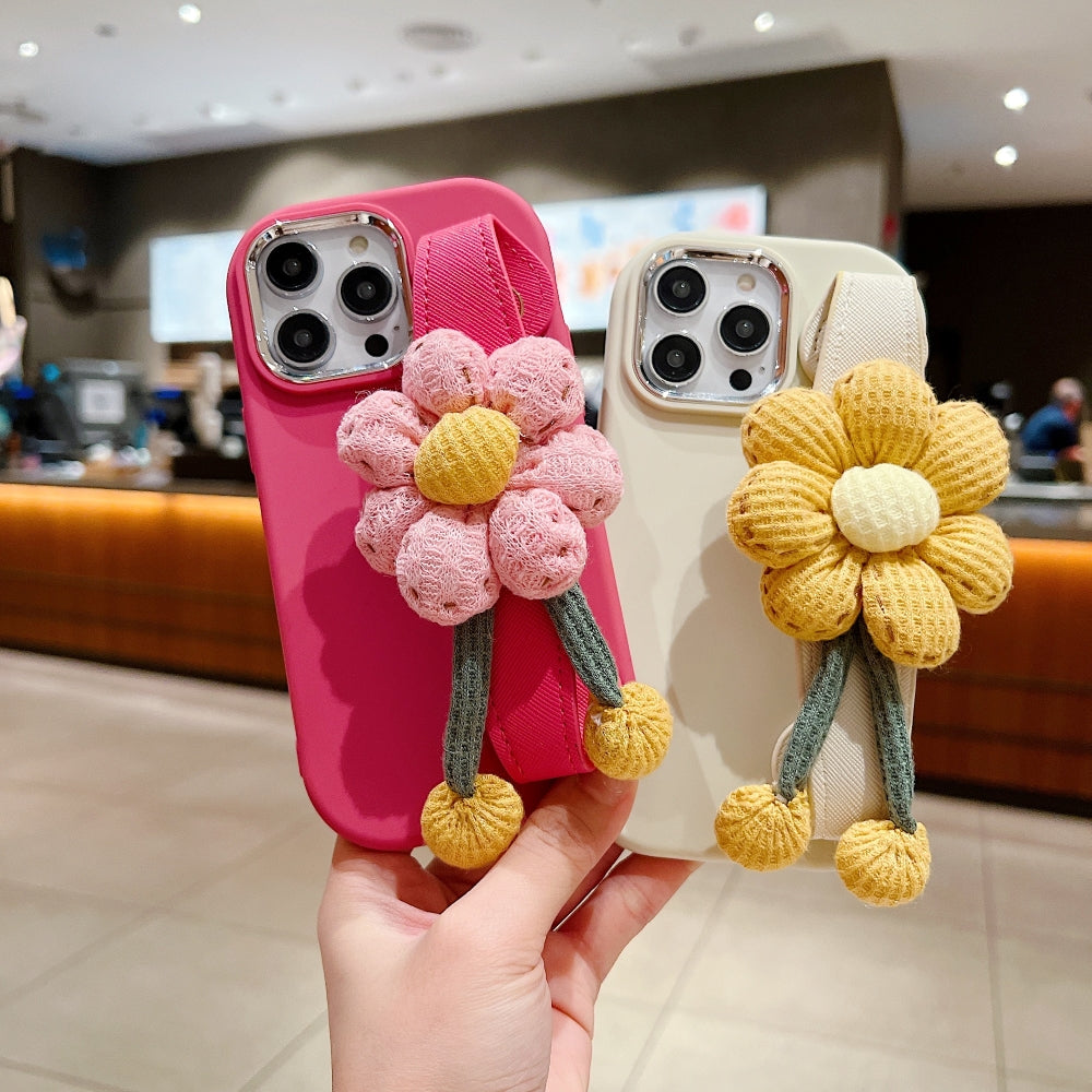 Silicone Metal Ring Flower Wrist Strap Holder Phone Case - iPhone 15 Pro