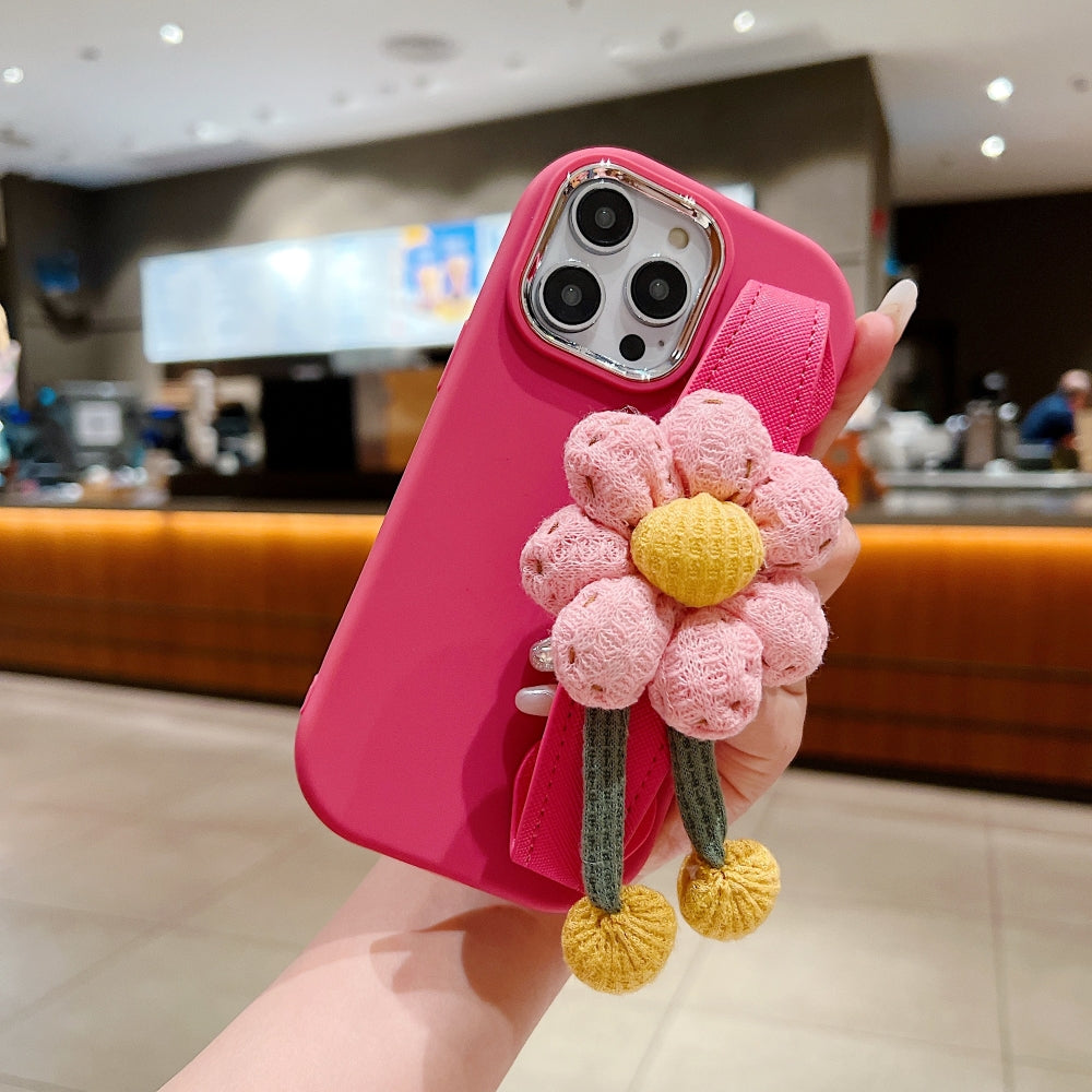 Silicone Metal Ring Flower Wrist Strap Holder Phone Case - iPhone 14 Pro
