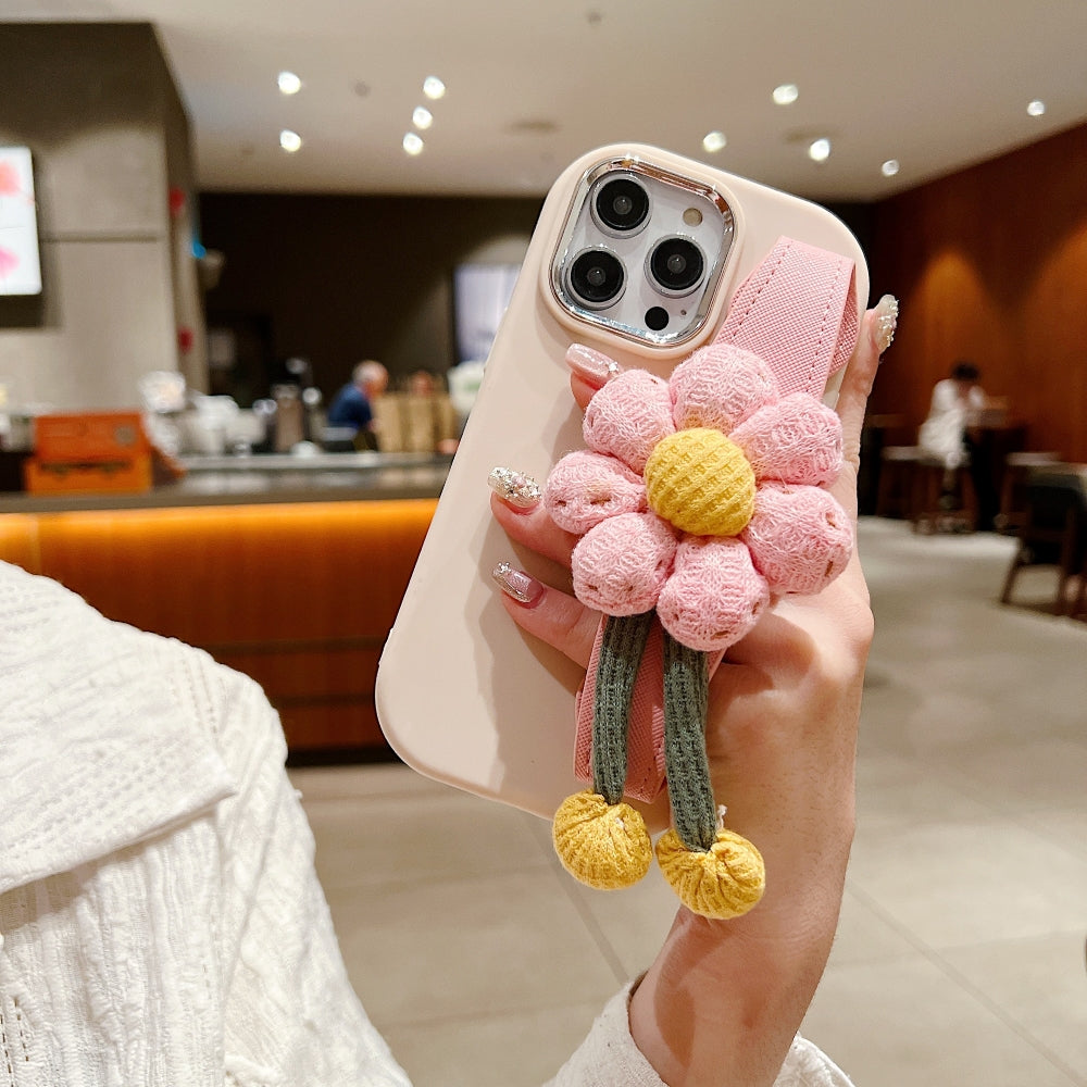 Silicone Metal Ring Flower Wrist Strap Holder Phone Case - iPhone 14 Pro