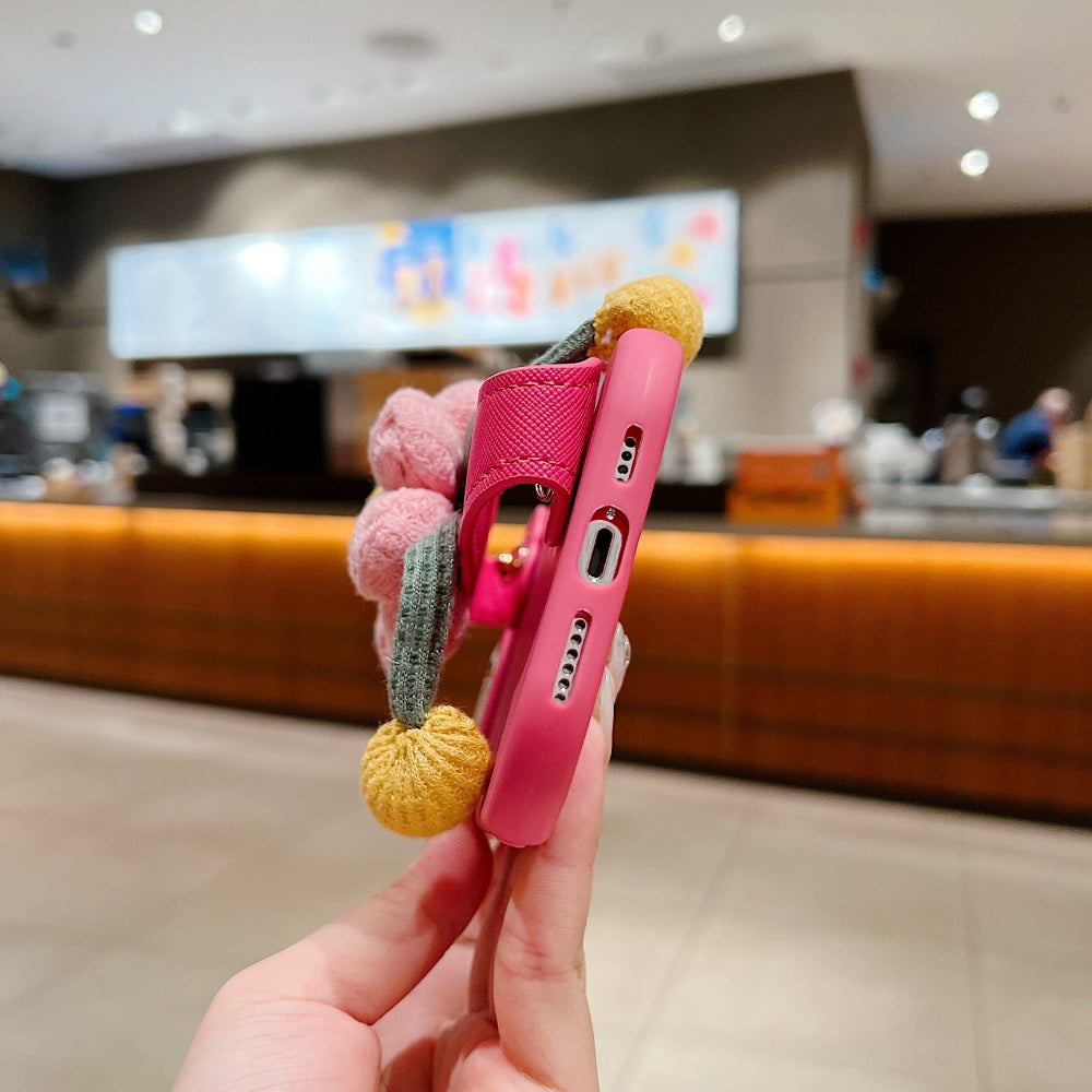 Silicone Metal Ring Flower Wrist Strap Holder Phone Case - iPhone 14 Pro