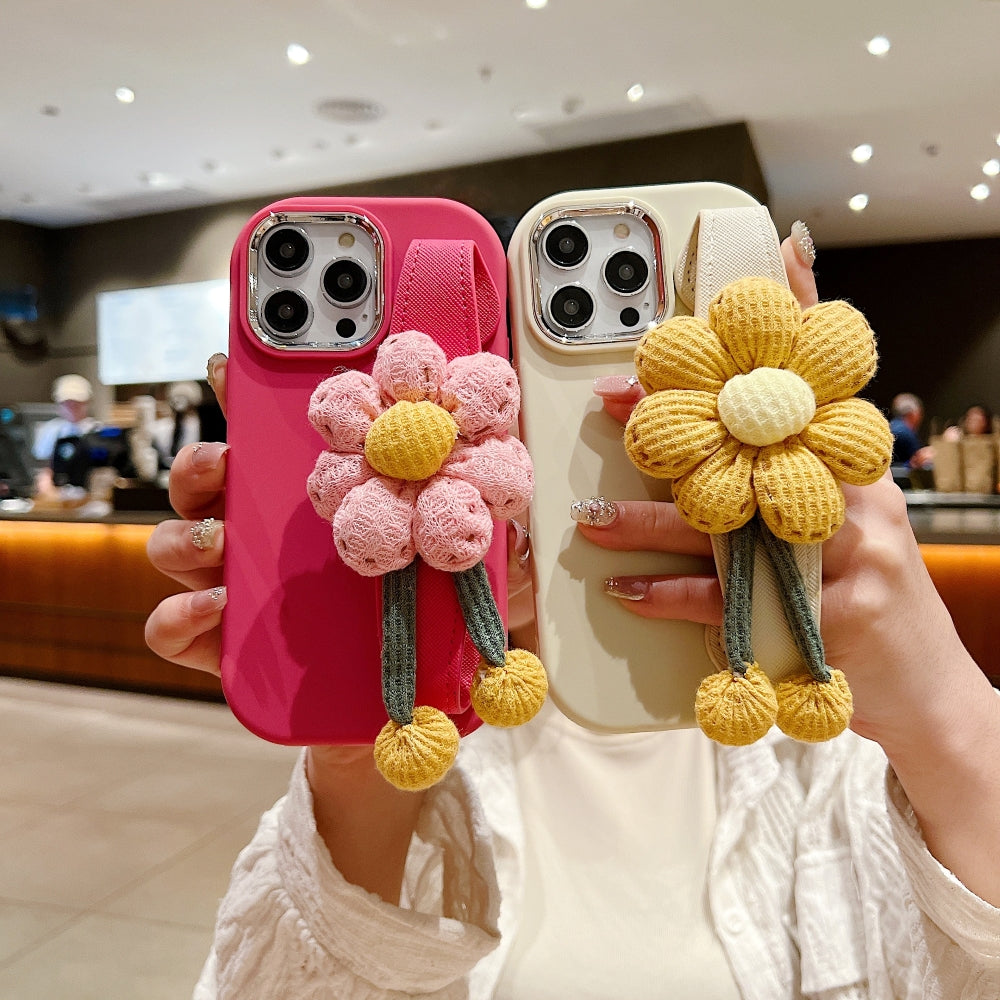 Silicone Metal Ring Flower Wrist Strap Holder Phone Case - iPhone 13 Pro Max