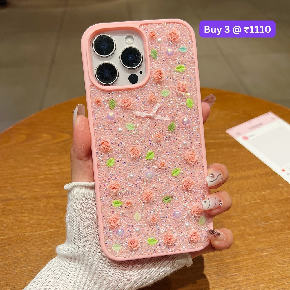 Miniature Rose Glitter Flower PC (Hard) Phone Case - iPhone 16 Plus