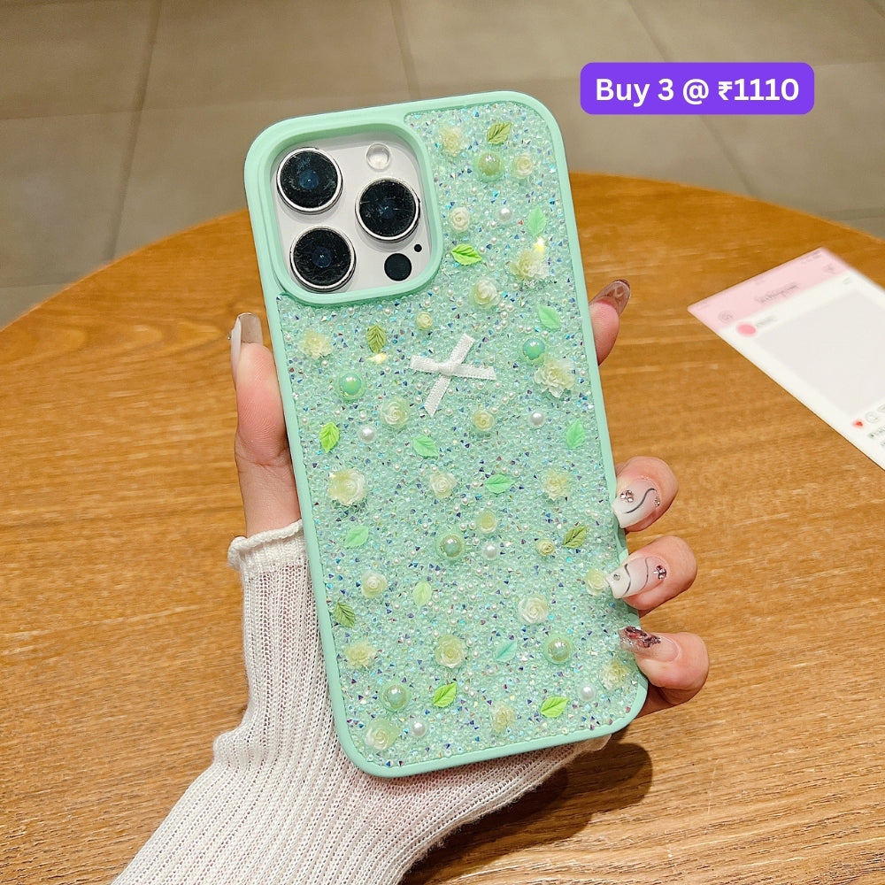 Miniature Rose Glitter Flower PC (Hard) Phone Case - iPhone 16 Plus