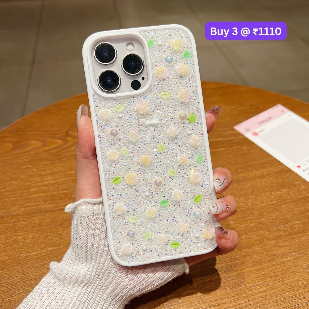 Miniature Rose Glitter Flower PC (Hard) Phone Case - iPhone 16 Plus