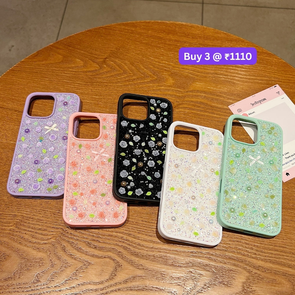 Miniature Rose Glitter Flower PC (Hard) Phone Case - iPhone 16 Plus