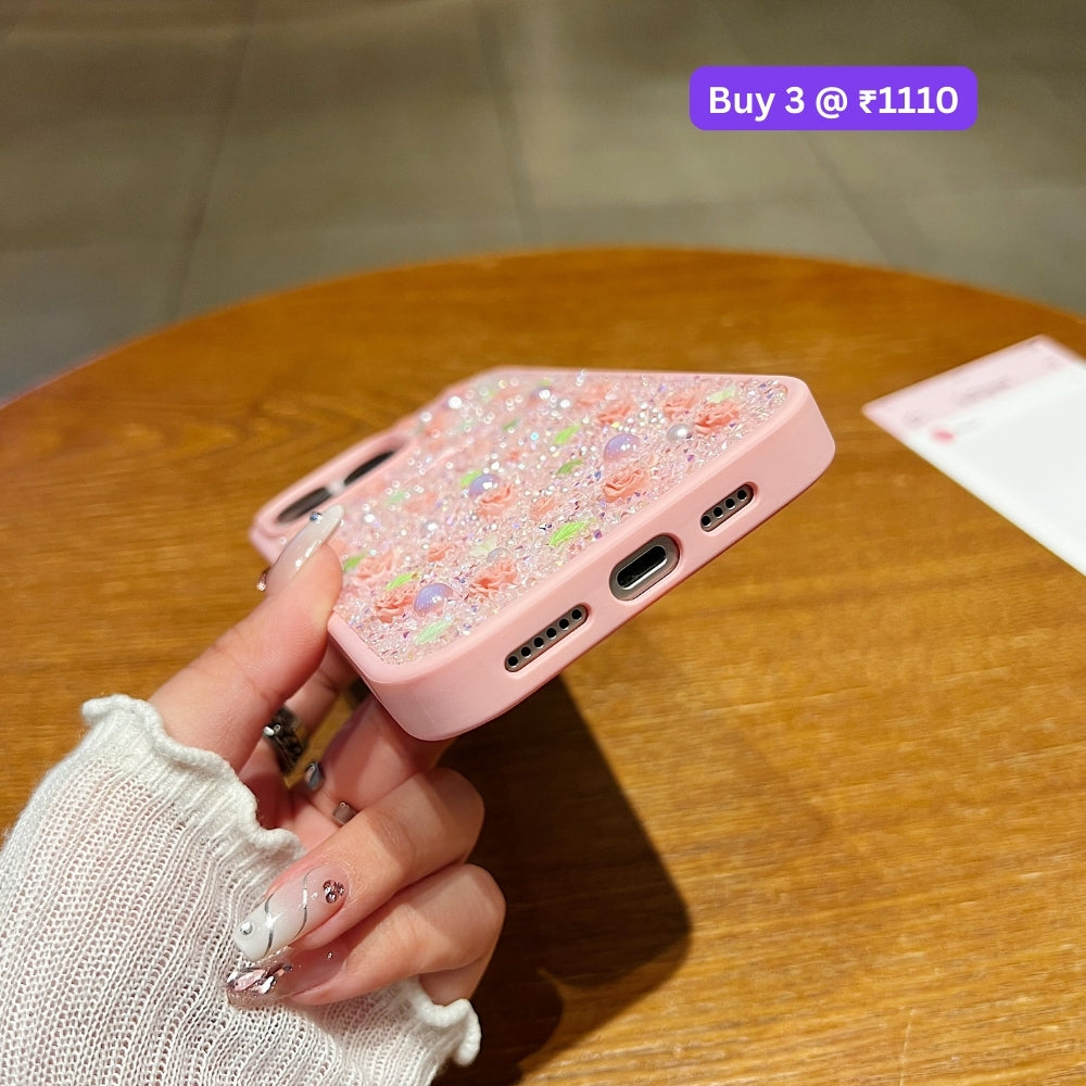 Miniature Rose Glitter Flower PC (Hard) Phone Case - iPhone 16 Pro Max