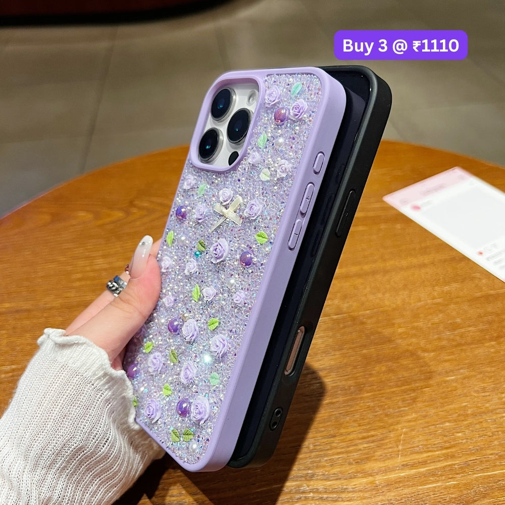 Miniature Rose Glitter Flower PC (Hard) Phone Case - Samsung S23 Ultra