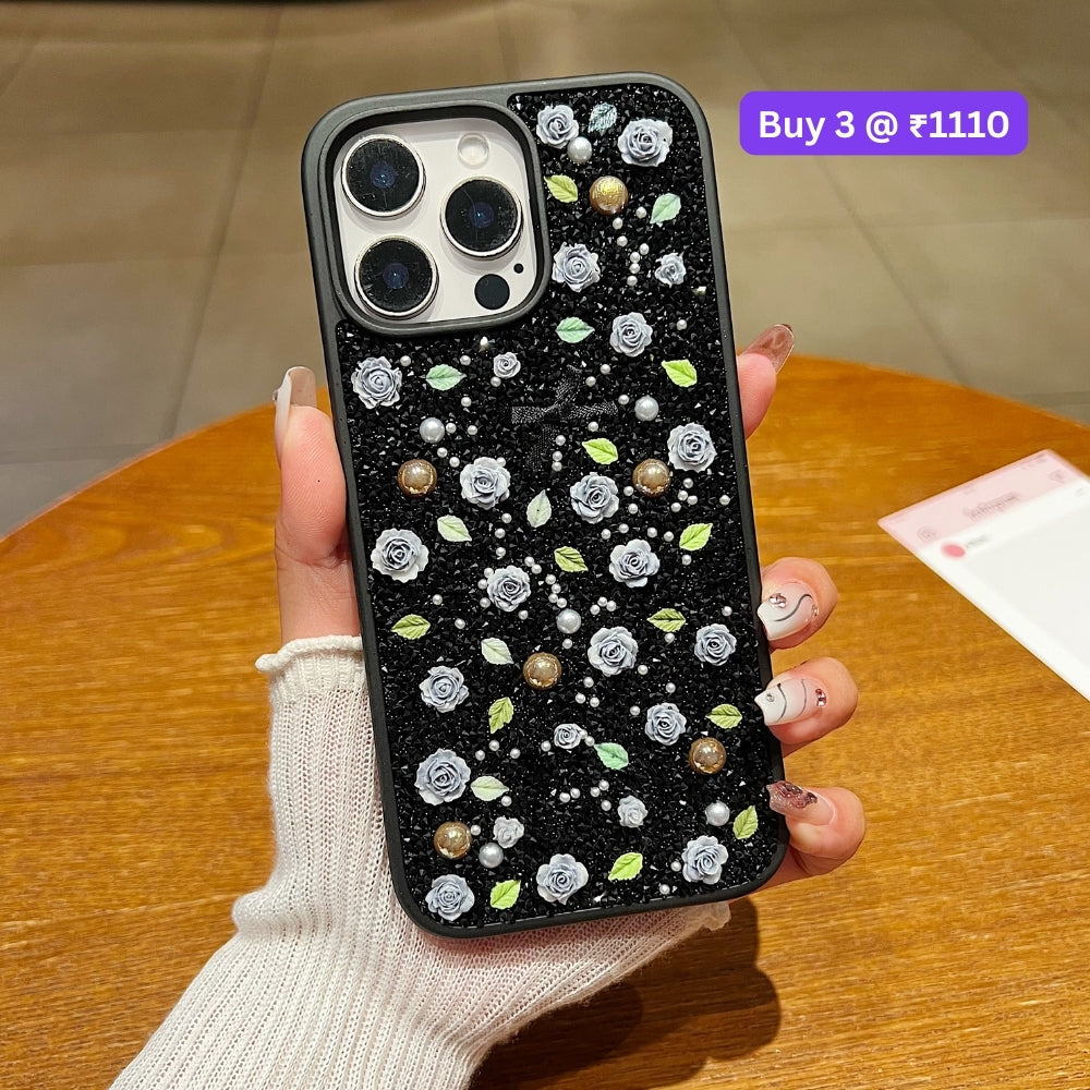 Miniature Rose Glitter Flower PC (Hard) Phone Case - iPhone 16 Plus