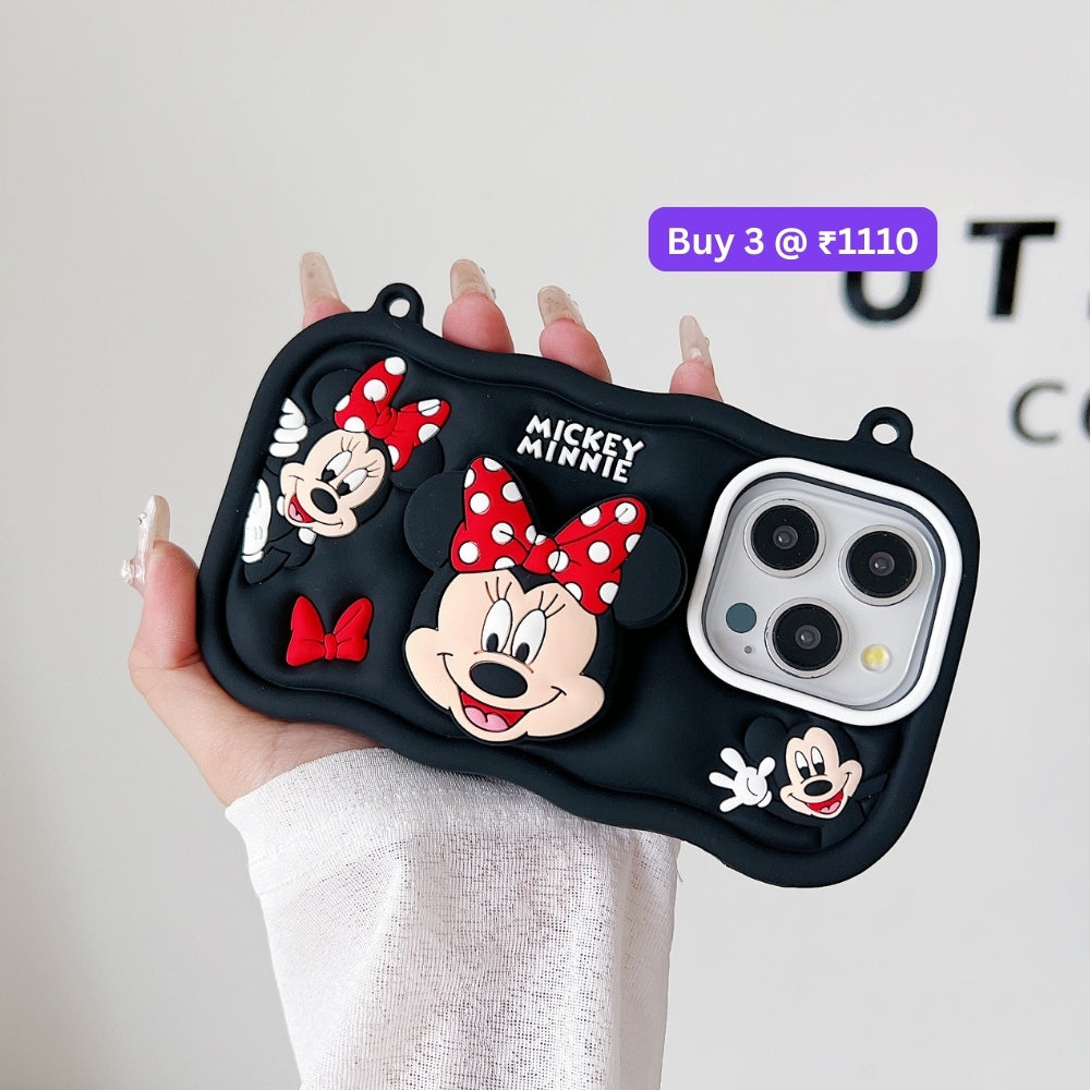 Minnie Cartoon Kickstand Phone Case with Shoulder Strap | Mobile Cover - iPhone 15 Pro