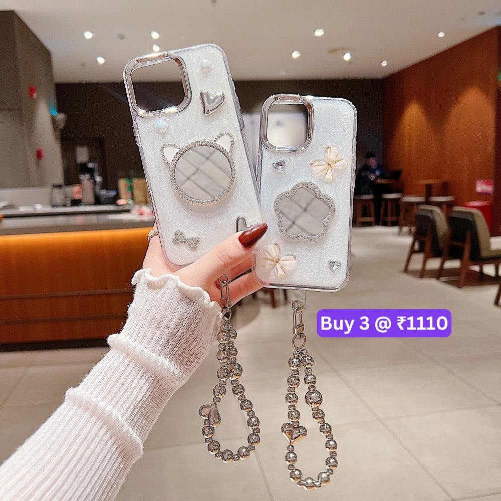 Mirror Rubber Gel TPU (Soft) Phone Case with Bracelet - iPhone 14 Plus