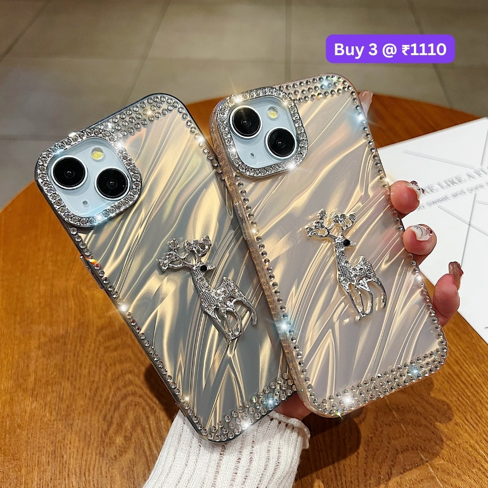 Mriga Charm with Shining Diamond Border PC (Hard) and TPU (Soft) Phone Case | Mobile Cover - Samsung A55