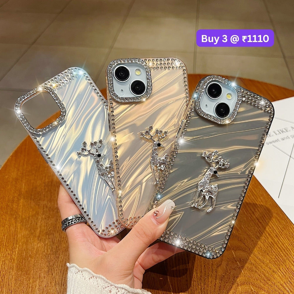 Mriga Charm with Shining Diamond Border PC (Hard) and TPU (Soft) Phone Case | Mobile Cover - iPhone 14 Plus