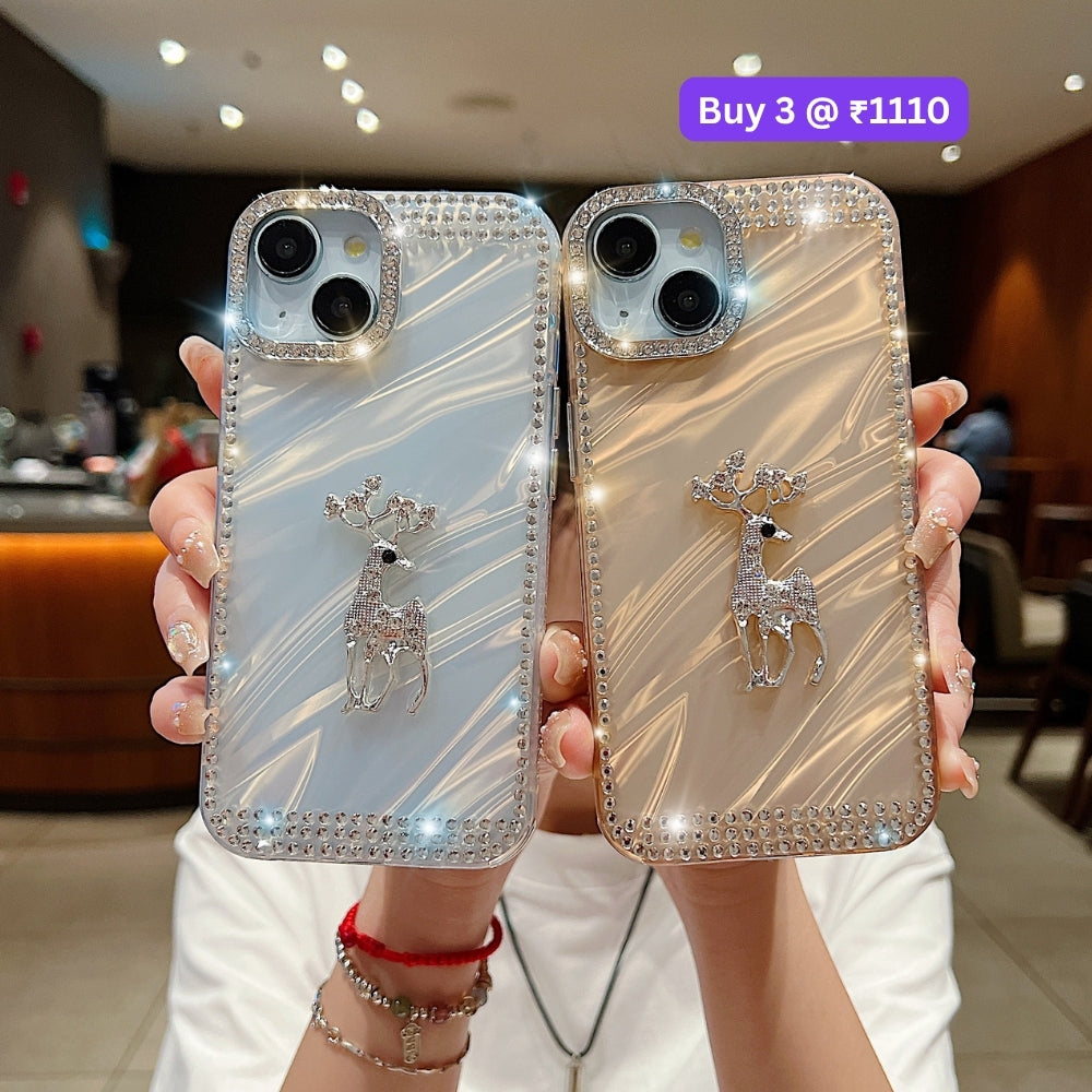 Mriga Charm with Shining Diamond Border PC (Hard) and TPU (Soft) Phone Case | Mobile Cover - Samsung S23 Ultra