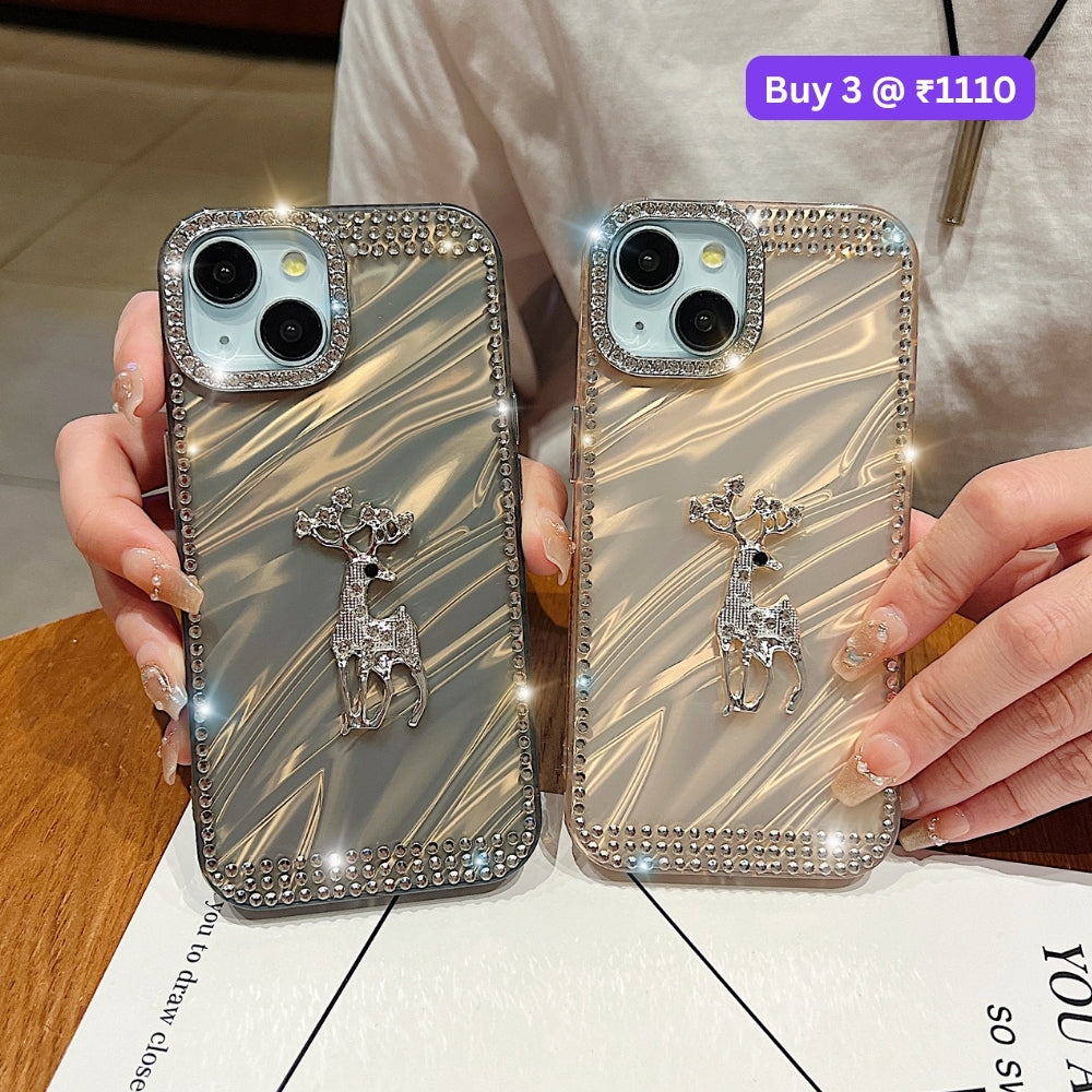 Mriga Charm with Shining Diamond Border PC (Hard) and TPU (Soft) Phone Case | Mobile Cover - Samsung A55