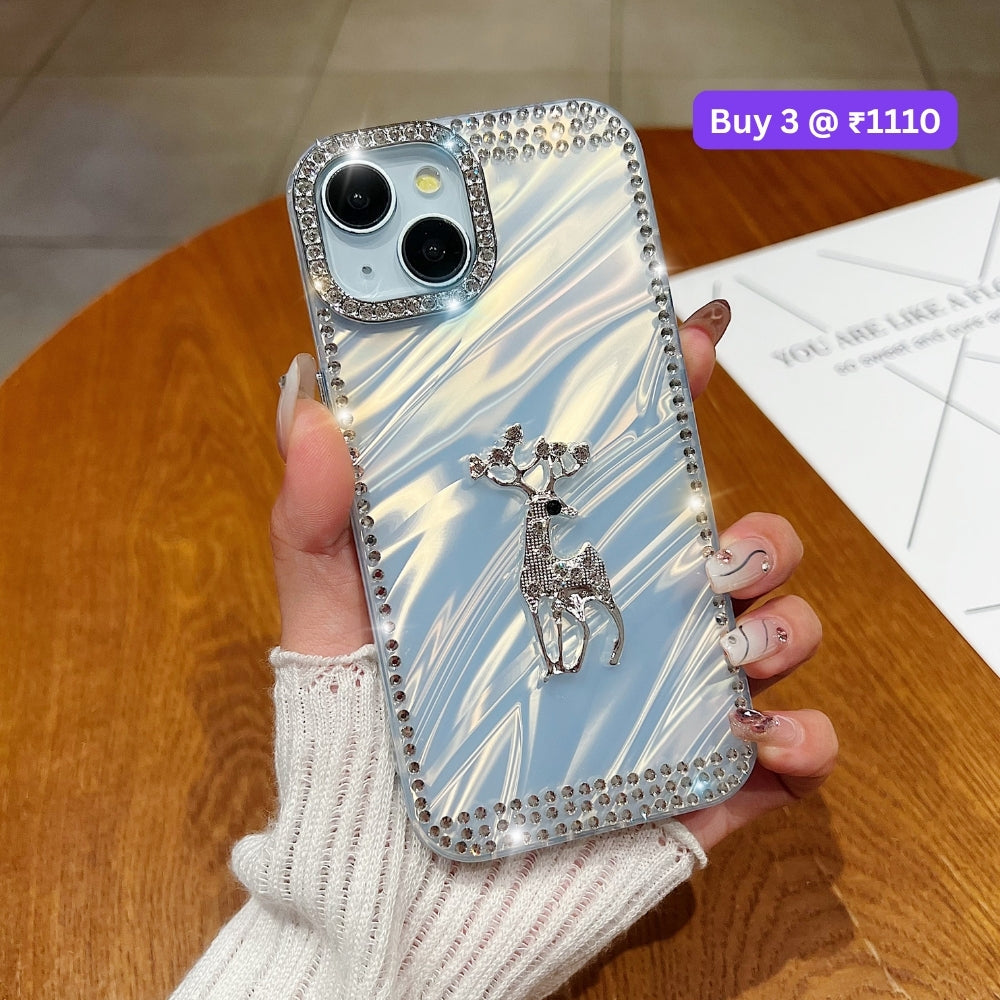 Mriga Charm with Shining Diamond Border PC (Hard) and TPU (Soft) Phone Case | Mobile Cover - Samsung A55