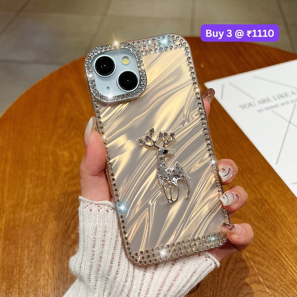 Mriga Charm with Shining Diamond Border PC (Hard) and TPU (Soft) Phone Case | Mobile Cover - Samsung A55