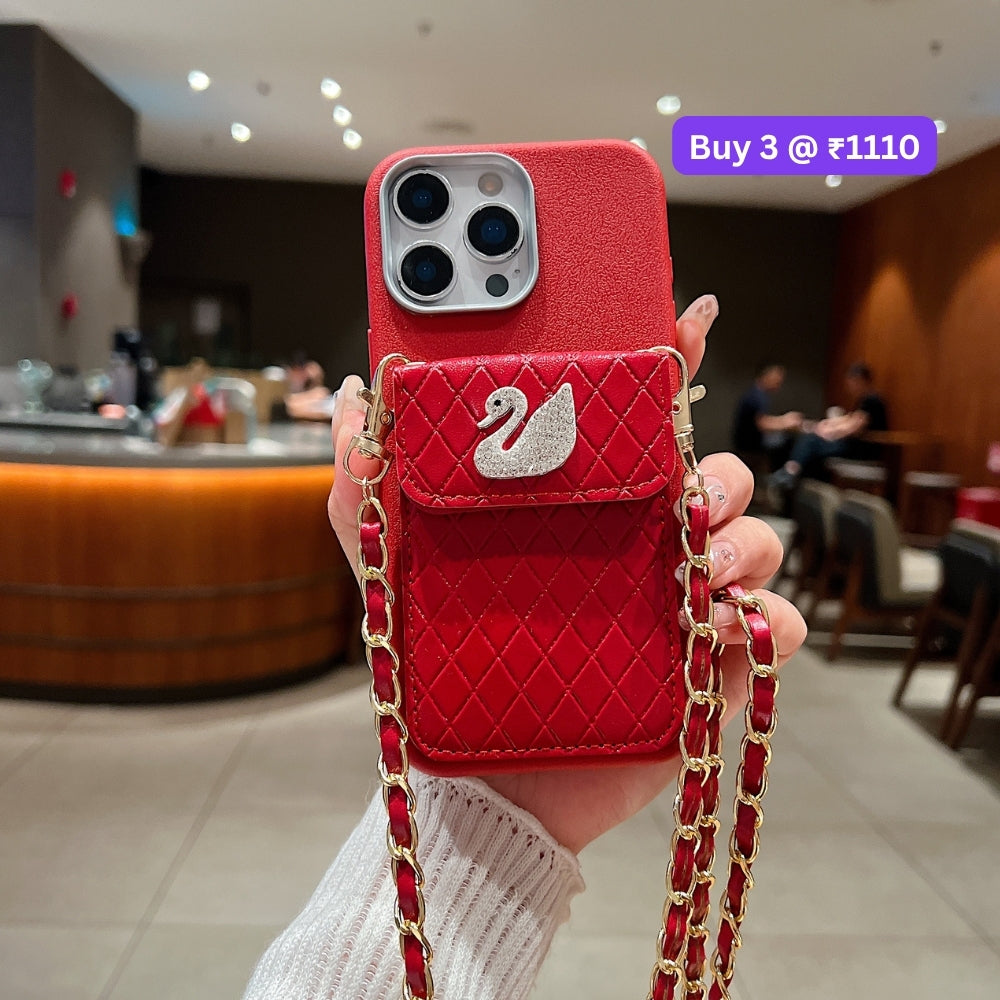 PU Leather Wallet with Lanyard Sling Phone Case | Mobile Cover - iPhone 15 Pro Max