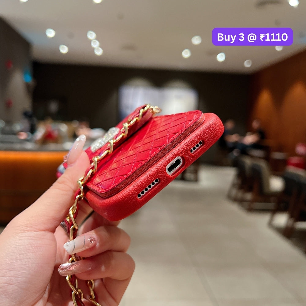 PU Leather Wallet with Lanyard Sling Phone Case | Mobile Cover - iPhone 15 Pro Max