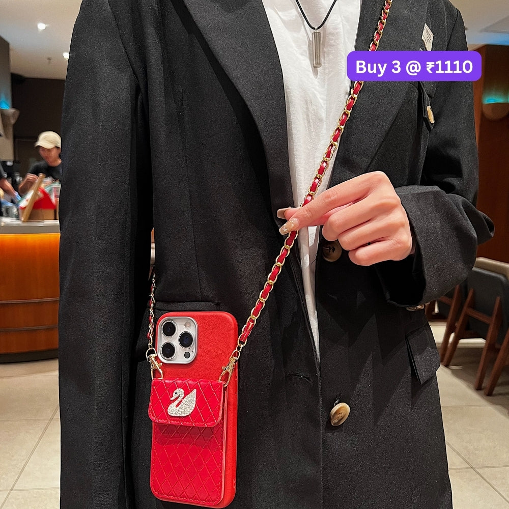 PU Leather Wallet with Lanyard Sling Phone Case | Mobile Cover - iPhone 15 Pro Max