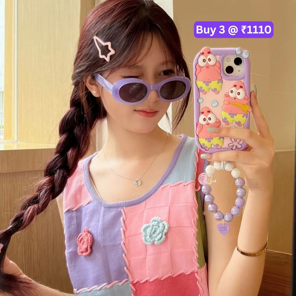 Patrick Star Cartoon TPU (Soft) Silicone Phone Case with Bracelet - iPhone 15 Pro Max