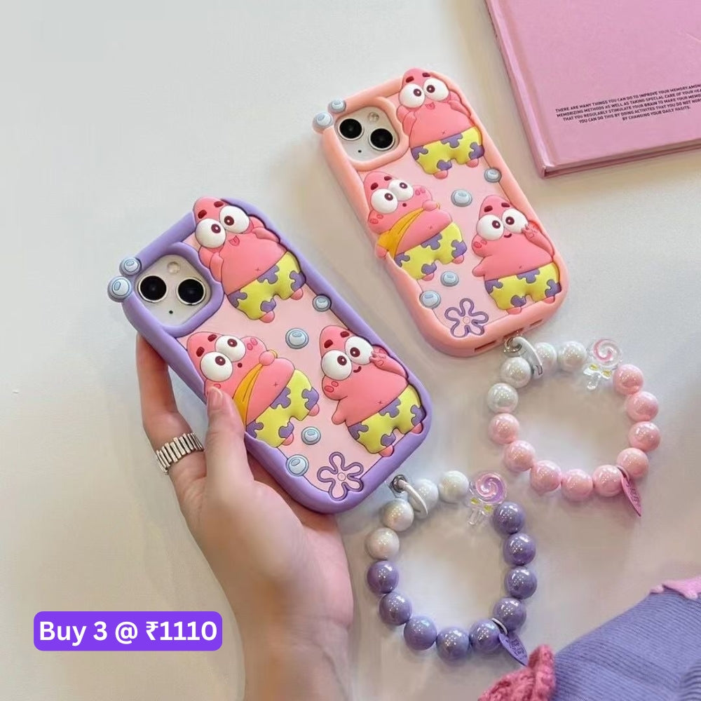 Patrick Star Cartoon TPU (Soft) Silicone Phone Case with Bracelet - iPhone 15 Pro Max